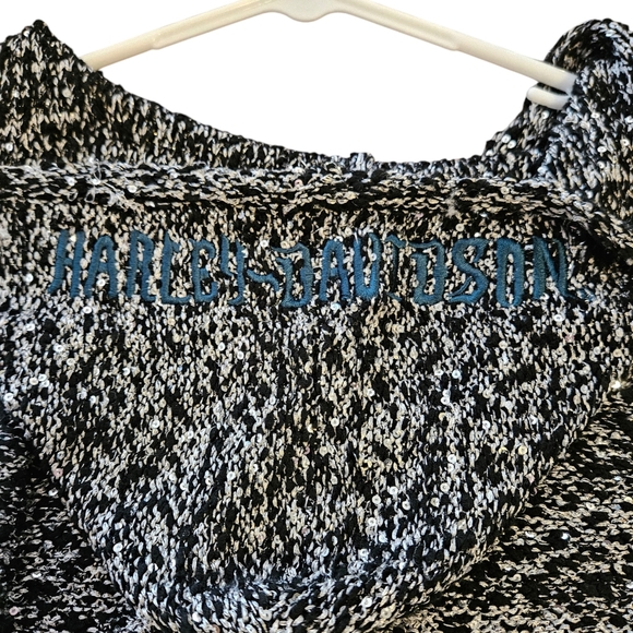Harley Davidson Size XL Metallic Shimmer Pullover Hooded Sweater Silver Black - Picture 4 of 5